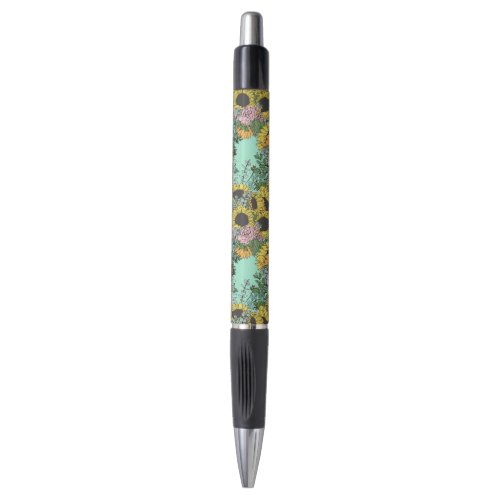 Trendy yellow sunflowers and pink roses design pen