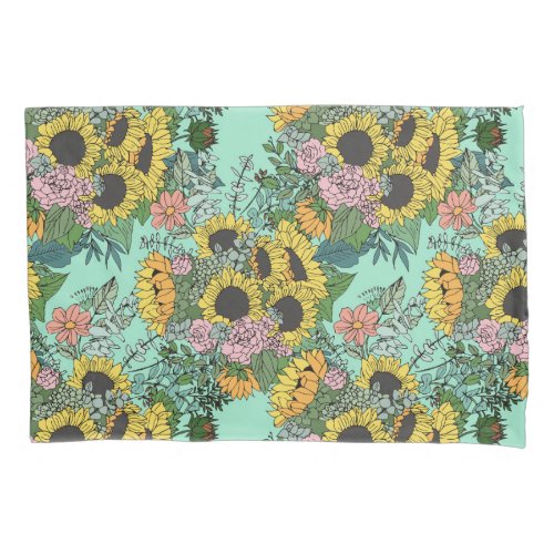 Trendy yellow sunflowers and pink roses design pillow case