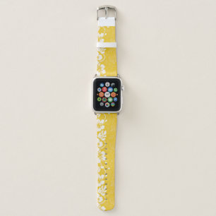 Trendy Yellow Tropical Hibiscus Flower Pattern Apple Watch Band