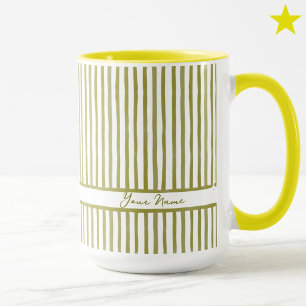 Trendy Yellow Watercolor Mini Stripes Custom Name Mug