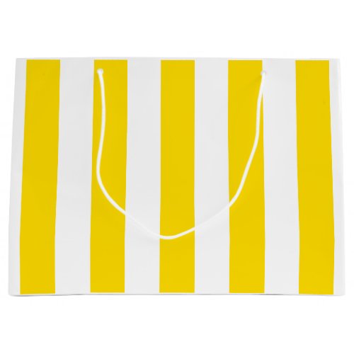 Trendy Yellow White Stripes Modern Elegant Large Gift Bag