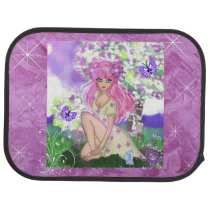 Trendy Young Girly Pink Haired Girl Car Mats