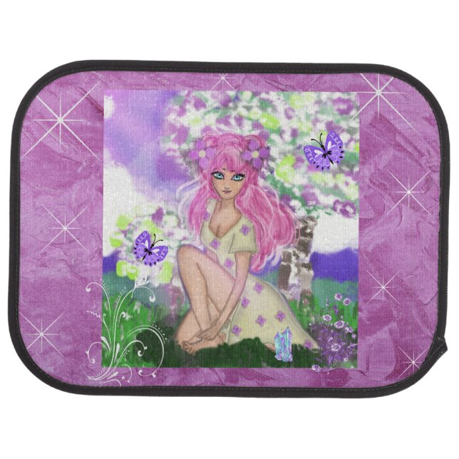 Trendy Young Girly Pink Haired Girl Car Mats (Rear)