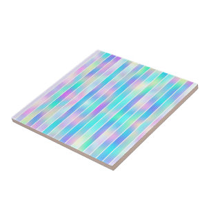 Trendy youthful modern blue pink iridescent stripe ceramic tile