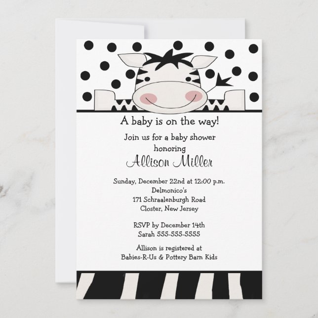 Trendy Zebra Baby Shower Invitation (Front)