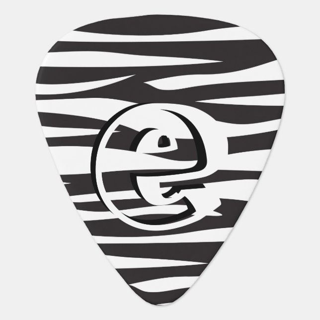 Trendy Zebra Black White Monogrammed Custom Guitar Pick (Front)