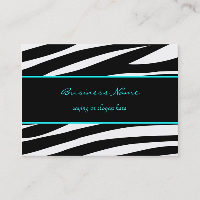 Trendy zebra customizable aqua business card (Front)