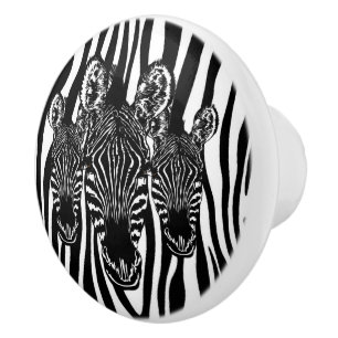 Trendy Zebra  Herd on Zebra Print Ceramic Knob
