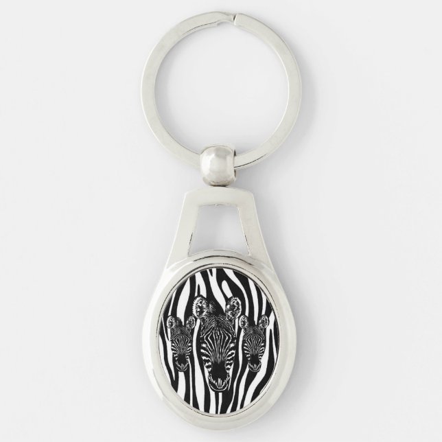 Trendy Zebra Herd on Zebra Print Keychain (Front)