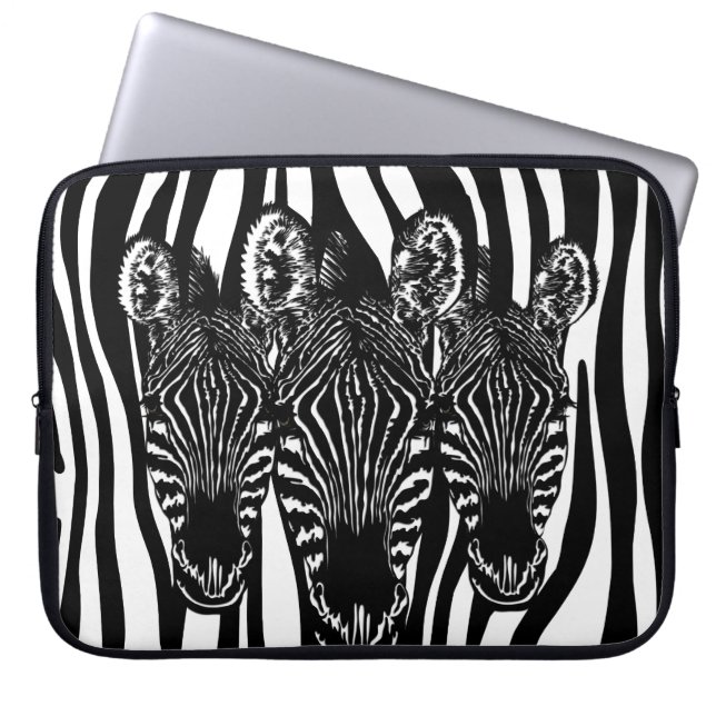 Trendy Zebra Herd on Zebra Print  Laptop Sleeve (Front)