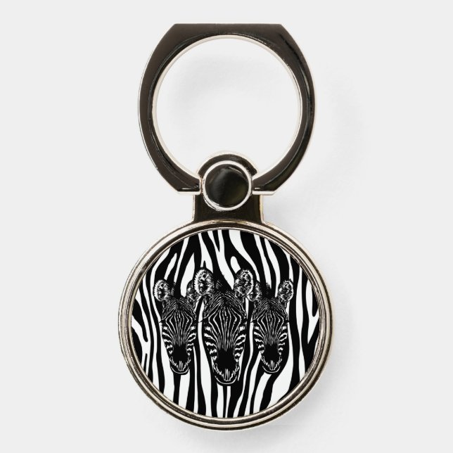 Trendy Zebra Herd on Zebra Print Phone Ring Stand (Front)