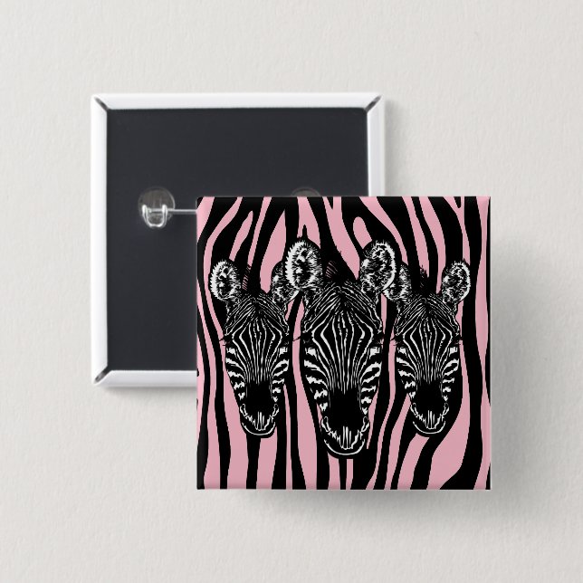 Trendy Zebra Herd on Zebra Print Pink Button (Front & Back)