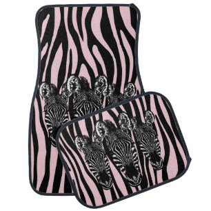 Trendy Zebra Herd on Zebra Print Pink Car Floor Mat