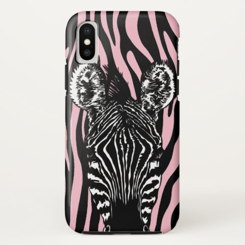 Trendy Zebra Herd on Zebra Print Pink iPhone X Case