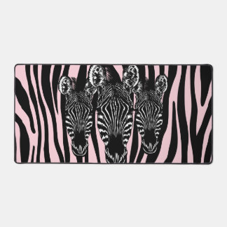 Trendy Zebra Herd on Zebra Print Pink Desk Mat