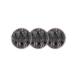Trendy Zebra Herd on Zebra Print Pink Golf Ball Marker