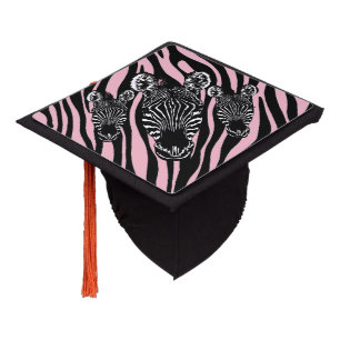 Trendy Zebra Herd on Zebra Print Pink Graduation Cap Topper