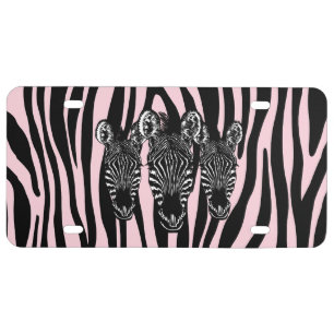 Trendy Zebra Herd on Zebra Print Pink License Plate