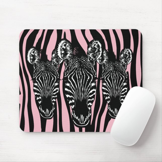 Trendy Zebra Herd on Zebra Print Pink Mouse Pad (With Mouse)