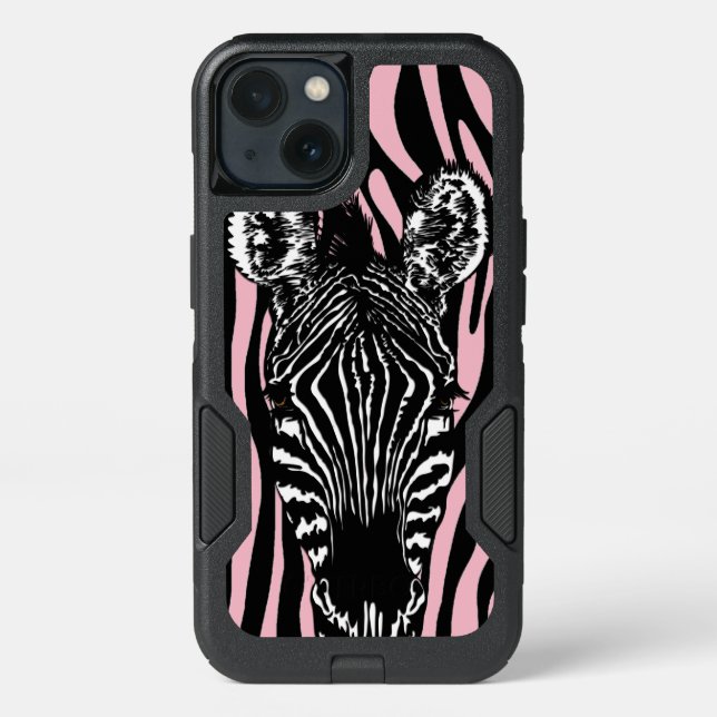 Trendy Zebra Herd on Zebra Print Pink Otterbox iPhone Case (Back)