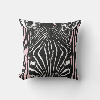 Trendy Zebra Herd on Zebra Print Pink Outdoor Pillow