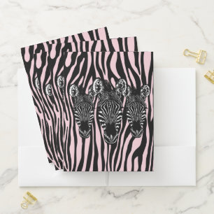 Trendy Zebra Herd on Zebra Print Pink Pocket Folder