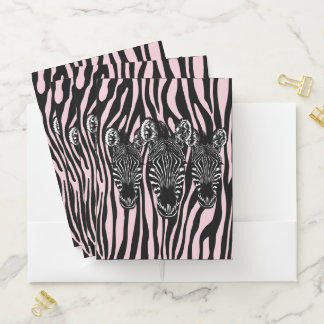 Trendy Zebra Herd on Zebra Print Pink Pocket Folder