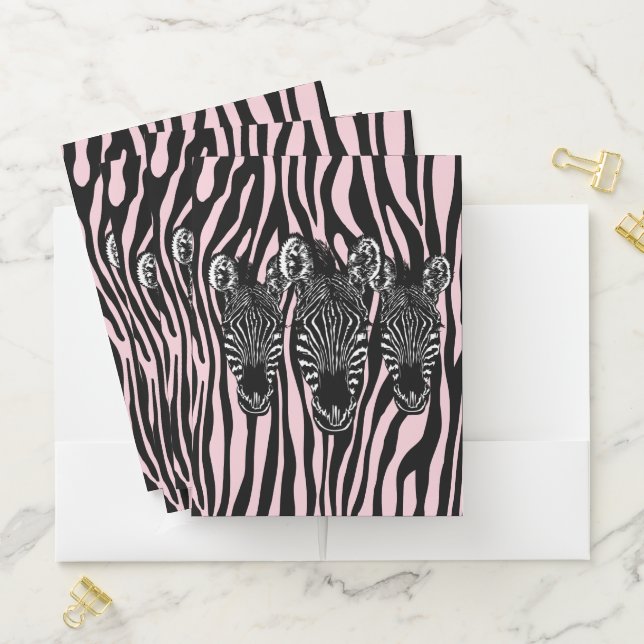 Trendy Zebra Herd on Zebra Print Pink Pocket Folder (In Situ)