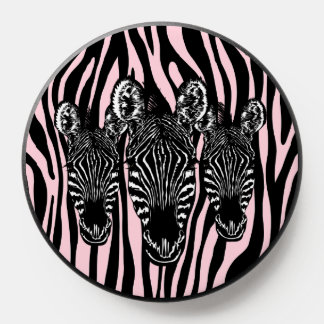 Trendy Zebra Herd on Zebra Print Pink PopSocket