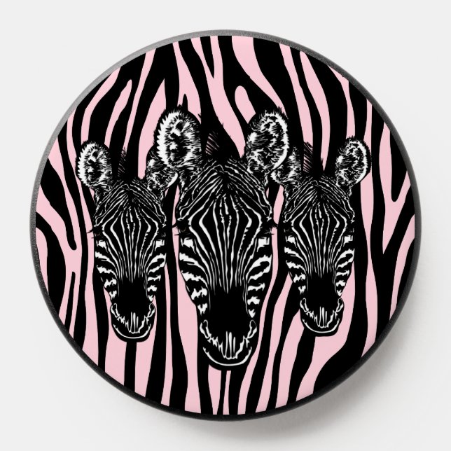 Trendy Zebra Herd on Zebra Print Pink PopSocket (Popsocket)