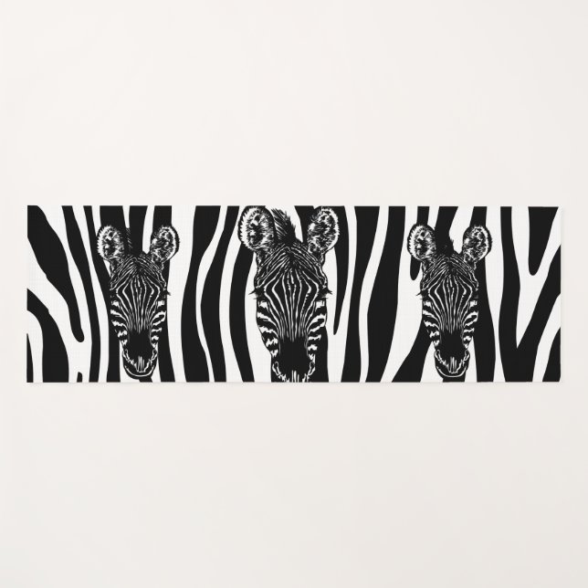 Trendy Zebra Herd on Zebra Print Solid Black Side Yoga Mat (Front (Horizontal))