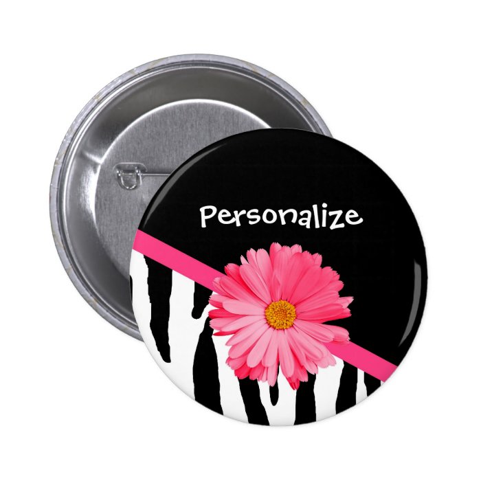 Trendy Zebra Pattern Girly Pink Daisy With Name