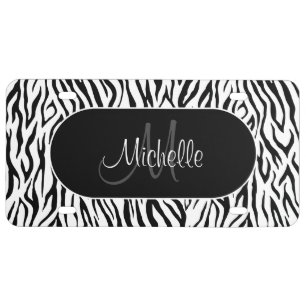 Trendy Zebra Pattern Monogram License Plate