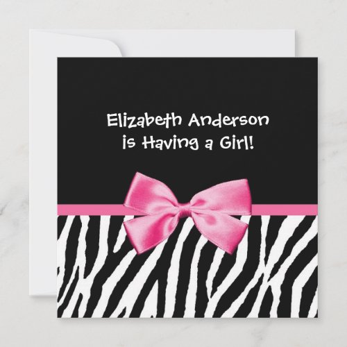 Trendy Zebra Print and Pink Ribbon Baby Shower Invitation