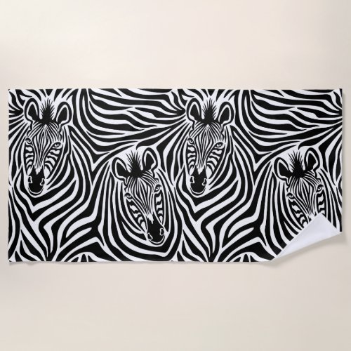 Trendy Zebra Print Black And White Pattern Beach Towel