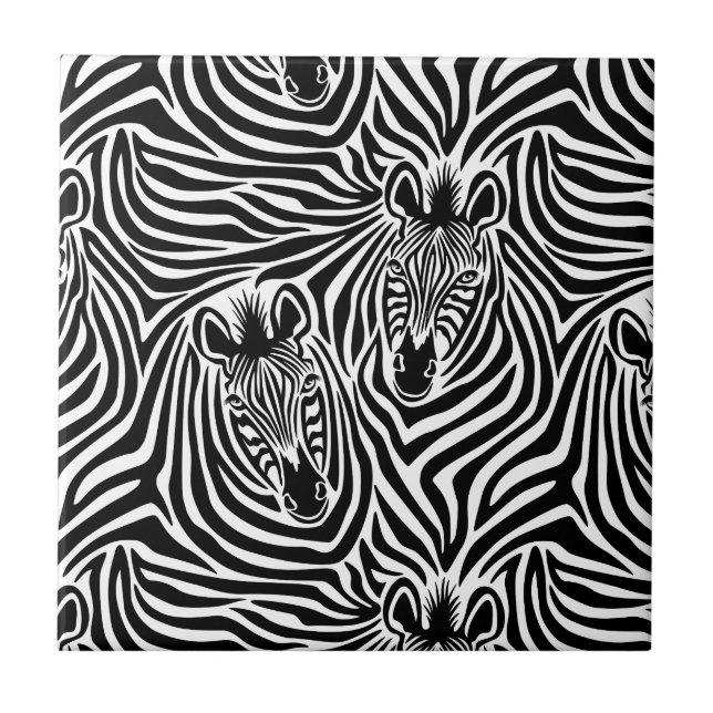 Trendy Zebra Print Black And White Pattern Ceramic Tile (Front)