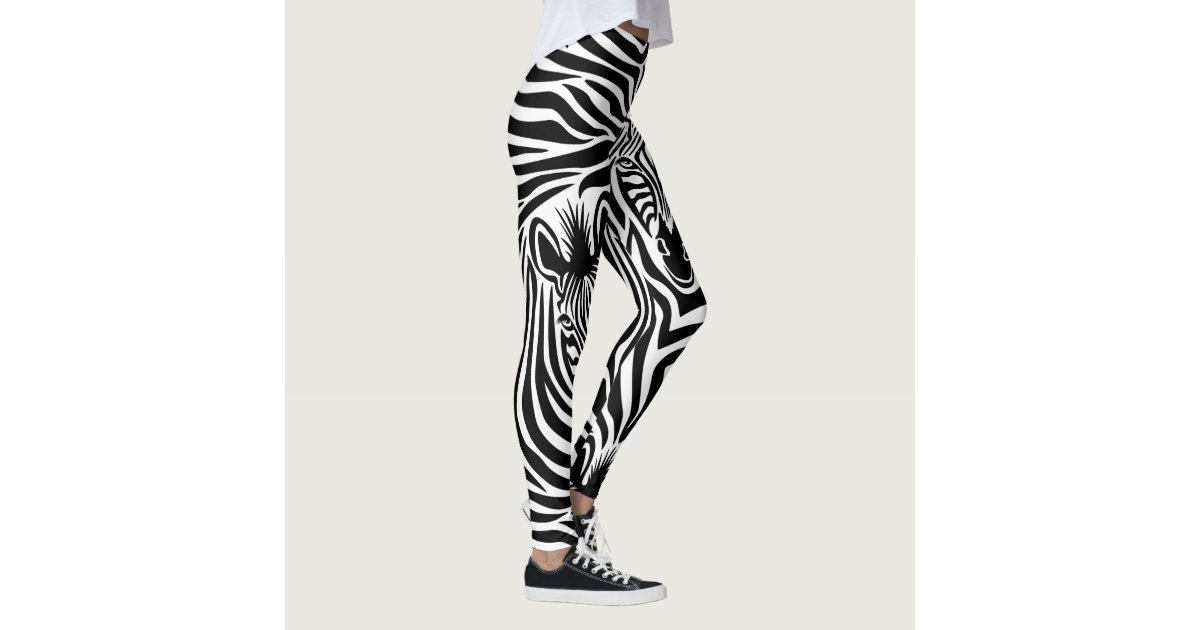 Trendy Zebra Print Black And White Pattern Leggings | Zazzle