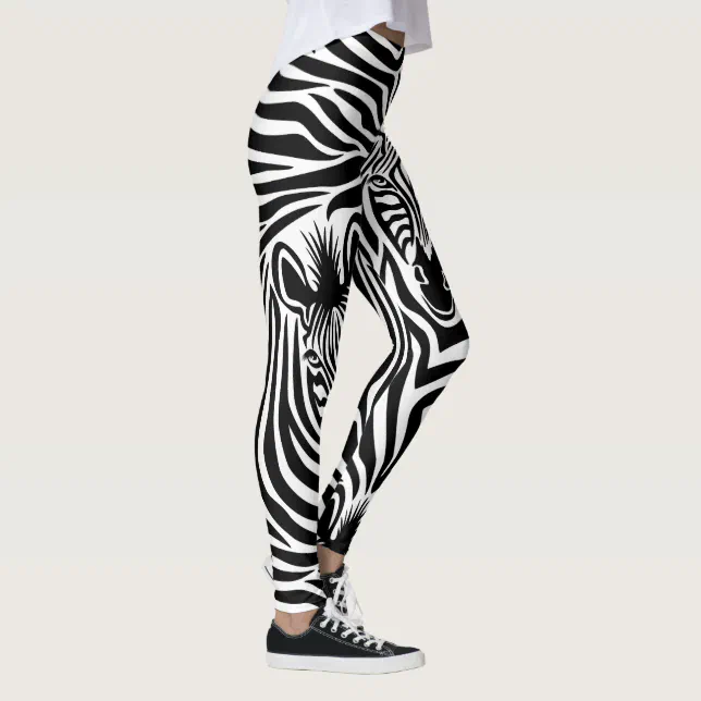 Trendy Zebra Print Black And White Pattern Leggings | Zazzle