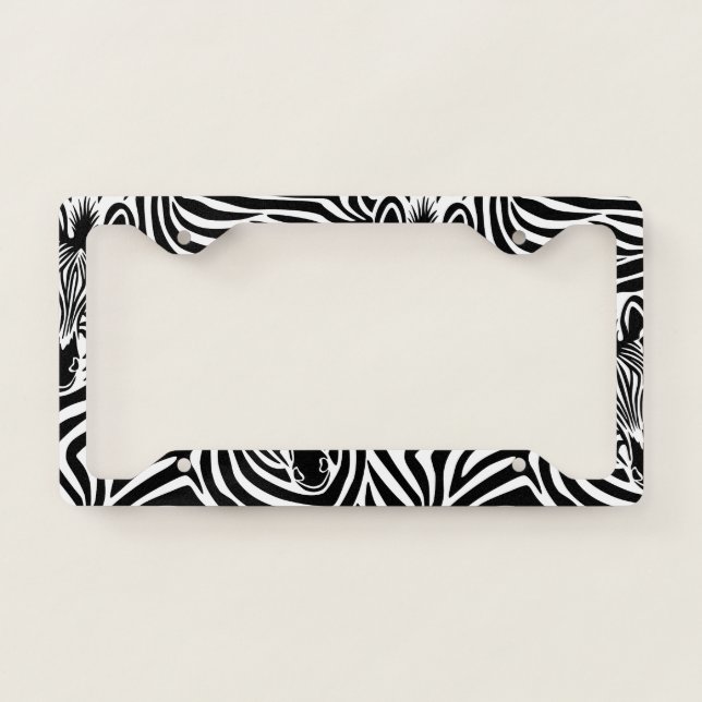 Trendy Zebra Print Black And White Pattern License Plate Frame (Front)
