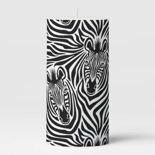 Trendy Zebra Print Black And White Pattern Pillar Candle