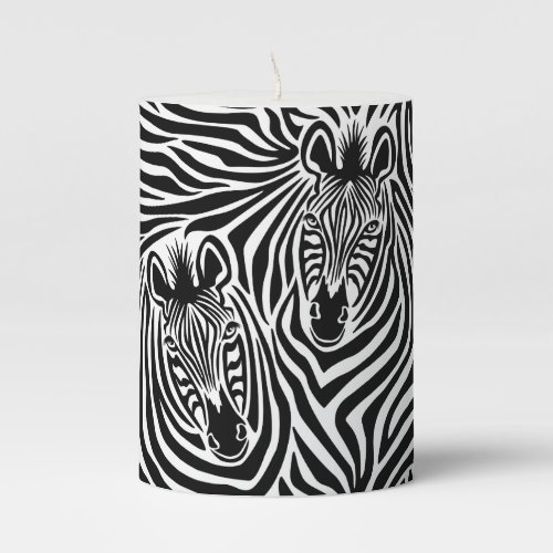 Trendy Zebra Print Black And White Pattern Pillar Candle