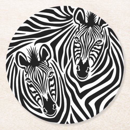 Trendy Zebra Print Black And White Pattern Round Paper Coaster