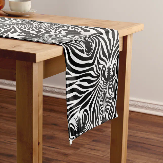 Trendy Zebra Print Black And White Pattern Short Table Runner | Zazzle