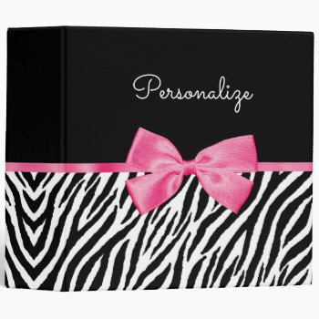 Trendy Zebra Print Chic Hot Pink Bow And Name 3 Ring Binder by ohsogirly at Zazzle