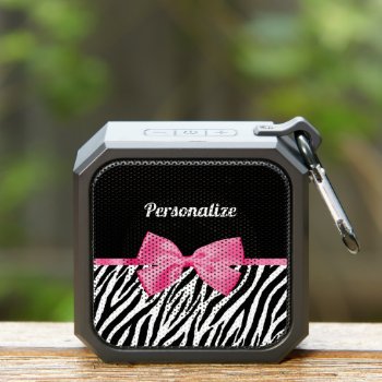 Trendy Zebra Print Chic Hot Pink Bow And Name Bluetooth Speaker by ohsogirly at Zazzle