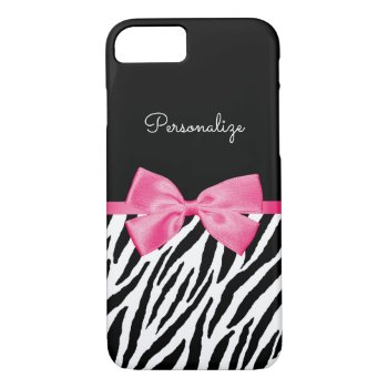 Trendy Zebra Print Chic Hot Pink Bow And Name Iphone 8/7 Case by ohsogirly at Zazzle