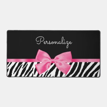 Trendy Zebra Print Chic Hot Pink Bow And Name Desk Mat by ohsogirly at Zazzle
