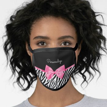 Trendy Zebra Print Chic Hot Pink Bow And Name Face Mask by ohsogirly at Zazzle