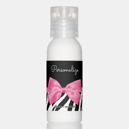Trendy Zebra Print Chic Hot Pink Bow And Name Hand Lotion