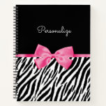 Trendy Zebra Print Chic Hot Pink Bow And Name Notebook at Zazzle